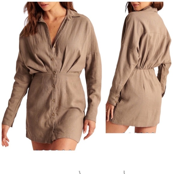 Abercrombie & Fitch Linen Button Down Lined Long Sleeve Rusty Shirt Dress XSP - Picture 16 of 16